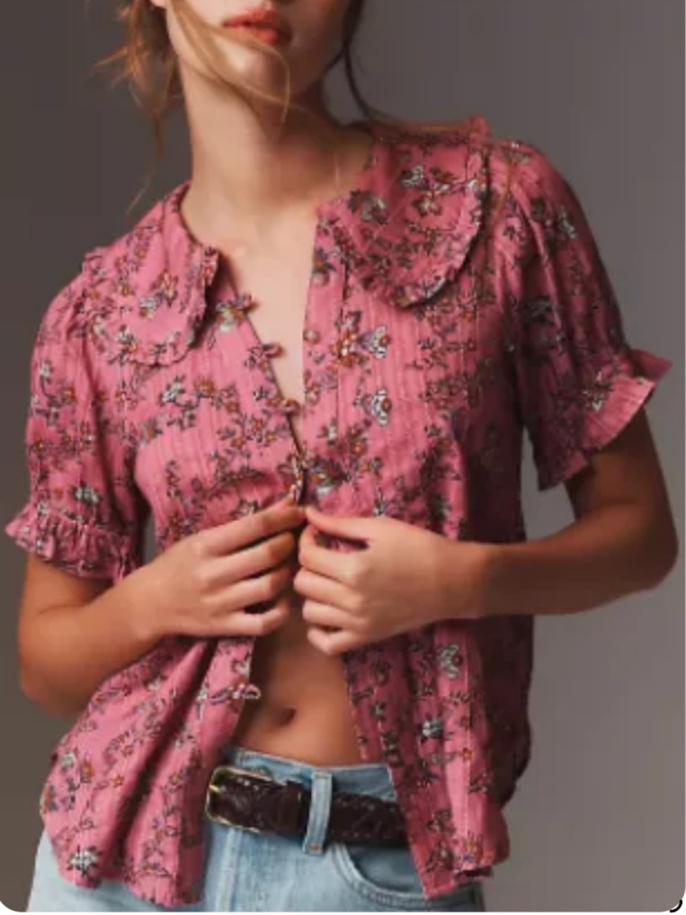 Anthropologie Ruffled Blouse in Pink Floral